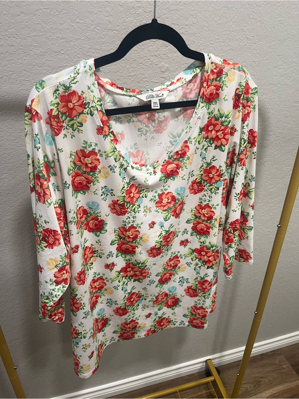 The Pioneer Woman 3X Floral Rose Top Ivory Long Sleeve Cottagecore Romantic